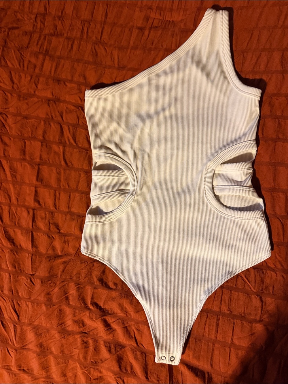 Abercrombie and Fitch One-Piece White Ribbed Bodysuit with front cut outs
